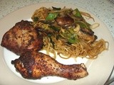 Five spice & honey chicken with mushroom noodle stir fry