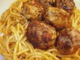 Turkey & chorizo meatballs on Pesto Spaghetti