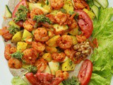 Dinner under 30 minutes: Prawns with Cumin Potatoes, Mushroom Spread & Walnut Pesto