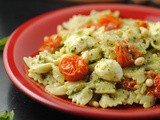 Basil Pesto Pasta with Roasted Cherry Tomatoes & Mozzarella ~ Secret Recipe Club