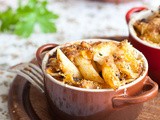 Baked penne with eggplant, tomatoes and cheese