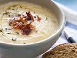 Celeriac soup with crunchy bacon bits