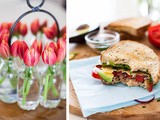 Cheese and veggie sandwich and tulip season