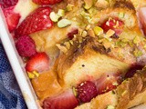 Lemon curd French toast with strawberries and pistache