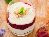 Matcha yogurt with rhubarb-blackberry puree