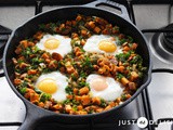 1-Pan Sweet Potato Hash with Poached Eggs