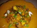 Steamed curry pork in pumpkin bowl