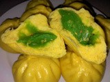 Steamed paus-pumpkin skin-pandan taoyung filling