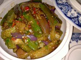 Stir fry green and purple eggplants