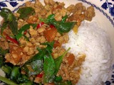 Stir fry minced pork with basil leaves