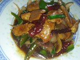 Stir fry pork tenderloin with dried chillies