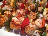 Chicken, halloumi,  and paprika skewers