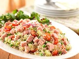 Spam summer salad with pine nuts and couscous