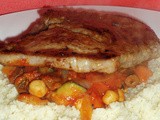 Harissa spiced Lamb Steak with cous cous and moroccan veg