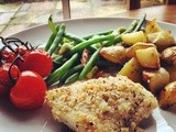 Parmesan and Herb Crusted Cod with Garlic Vine Tomatoes and Roasted New Potatoes