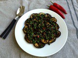 Roasted aubergine with chili and herbs