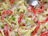 Pasta with Peas, Ham and Red Bell Peppers