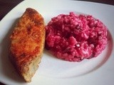 Rote-Bete-Risotto mit gebratenen Heilbuttsteaks