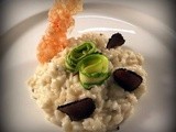 Catajo 2014, foto e ricette. Riso Carnaroli mantecato alla stracciatella di burrata e tartufo nero scorzone dei Colli Berici con losanghe di asparagi verdi e cialda croccante di tapioca