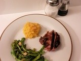 Steak with Aged Balsamic Reduction, Garlic Mashed Citrus Cauliflower and Sauteed Broccoli Rabe