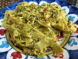 Fettuccine al pistacchio di Bronte dop con salsa cruda di pomodorini gialli e granella di pistacchi di Bronte dop