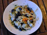 Insalata di baccalà con patate viola e datterini gialli