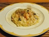 Riso Acquerello con mazzancolle, peperoni, olive e polvere di cappero