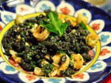 Spätzle al nero di seppia con seppia scottata e gamberetti