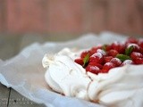 Strawberry, rhubarb and creme fraiche pavlova