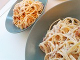 Linguine con panna, speck e noci