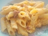 Penne con  crema di zucca e pancetta croccante