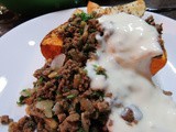 Butternut Squash With Lebanese Spiced Ground Beef and Garlic Yog recipe