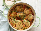 Chicken and Chickpea Tagine with Apricots and Harissa Sauce Recipe