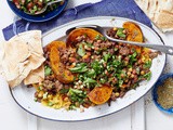 Crispy Lebanese lamb and chickpeas with pumpkin hummus recipe