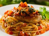 Garlic Basil Chicken Breasts with Spaghetti