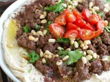 Hummus with spiced beef and toasted pine nuts recipe