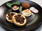 Lahma bi agin, falafel, hummus bi tahini with mint, radish and tahini pomegranate molasses dip recipe