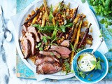 Lamb rump with za'atar roasted carrots and yoghurt dressing