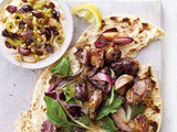 Lamb shish with olive and walnut tahini