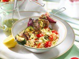 Lemon and mint lamb kebabs with couscous salad recipe
