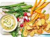 Mayo and avocado dip with potato chips