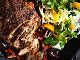 Moroccan-style slow-roasted lamb leg with eggplant