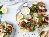 Pea and chickpea falafel with whipped garlic fetta recipe