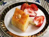 Semolina cake with strawberries in rose syrup (Basbousa) recipe