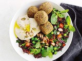 Speedy falafel and black rice tabouli bowl