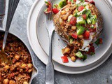 Spiced beef mince with jacket potatoes and yogurt