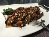 Stuffed eggplant with lamb and pinenuts recipe