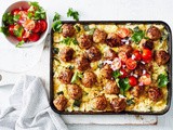 Swedish meatball risoni tray bake