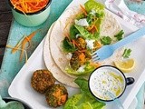 Sweet potato and pea falafel with yogurt and herb sauce recipe