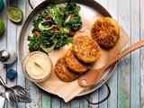 Sweet potato latkes with Middle Eastern salad and hummus recipe